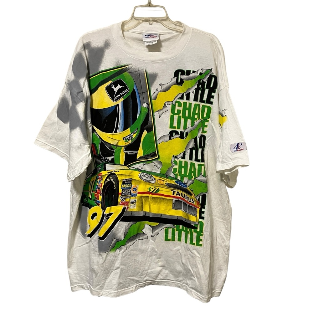 90s Chad Little Nascar John Deere All Over Print Double Sided Logo Athletic Tee